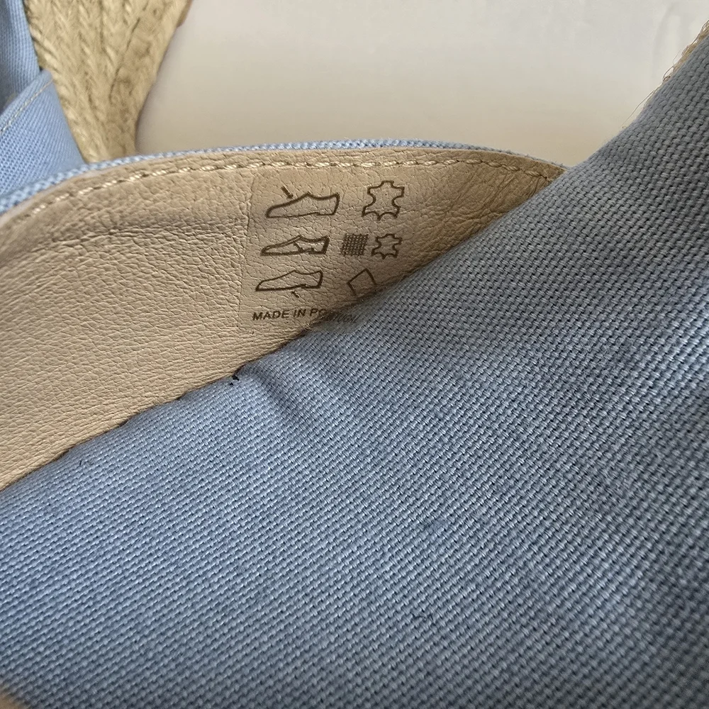 Ganni Canvas Open Toe Wedge Platform Lace Up Espadrilles Light Blue Cream